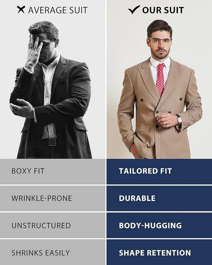 Men's Double-Breasted Pinstripe Breathable Suit (2) Men's Double-Breasted Pinstripe Breathable Suit (2)