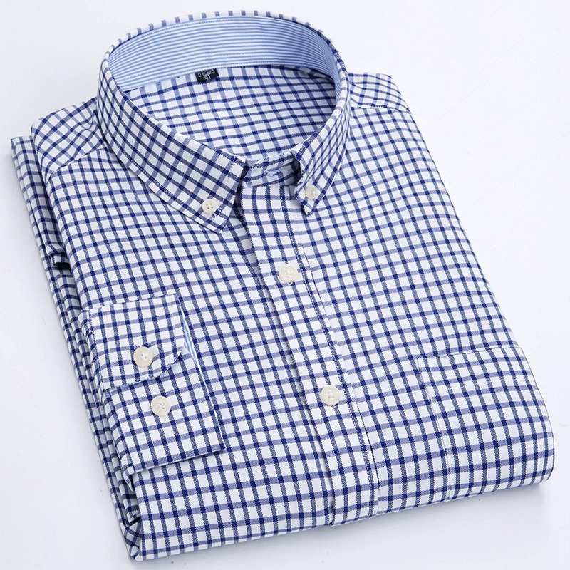 Long-Sleeve Casual Relaxed-Fit Checked Shirt - Blue Small Checks Long-Sleeve Casual Relaxed-Fit Checked Shirt - Blue Small Checks