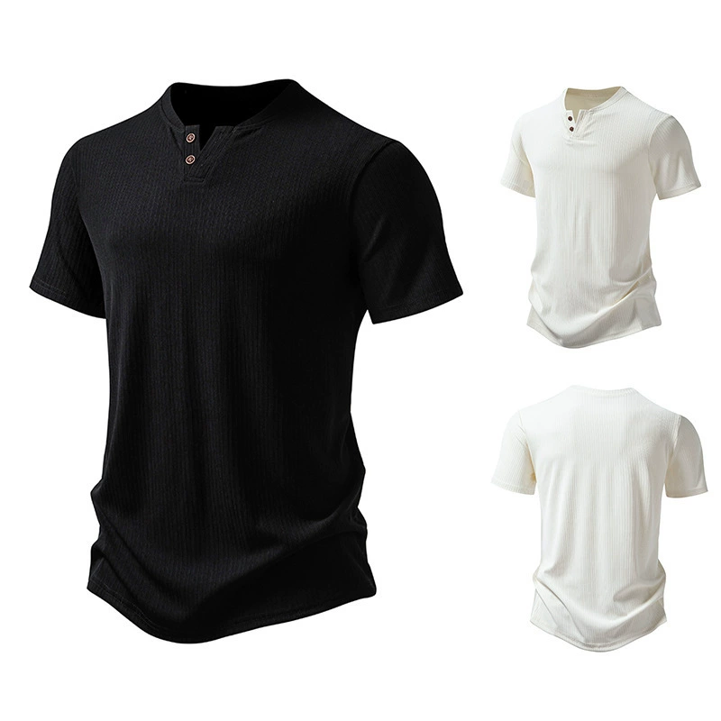 Mens Two-Button V-Neck Stylish Casual T-Shirt (1) Mens Two-Button V-Neck Stylish Casual T-Shirt (1)