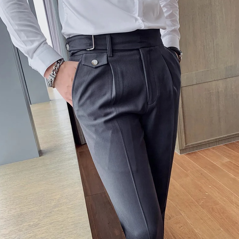Men's Slim-Fit Solid Color Business Casual & Formal Trousers - Grey Men's Slim-Fit Solid Color Business Casual & Formal Trousers - Grey