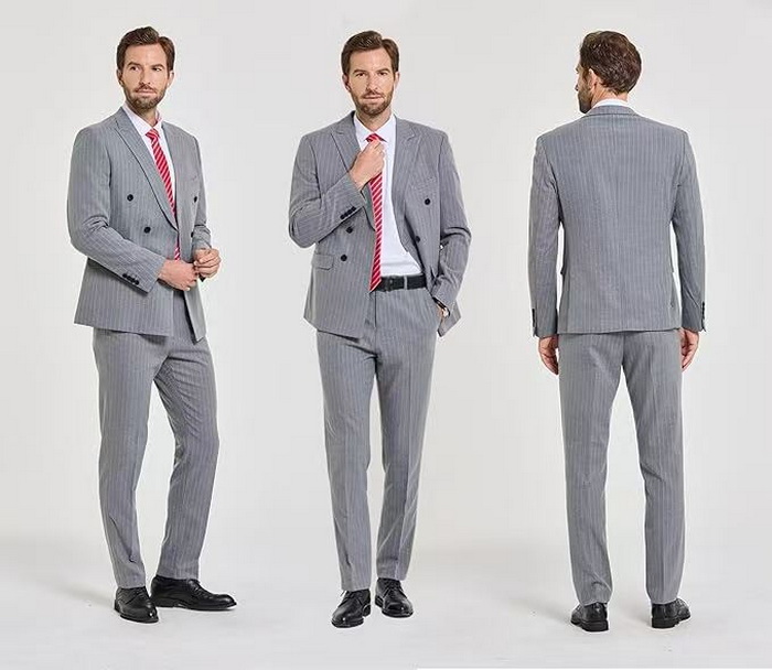 Men's Double-Breasted Pinstripe Breathable Suit (3) Men's Double-Breasted Pinstripe Breathable Suit (3)