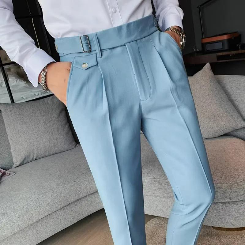 Men's Slim-Fit Solid Color Business Casual & Formal Trousers - Light Blue Men's Slim-Fit Solid Color Business Casual & Formal Trousers - Light Blue