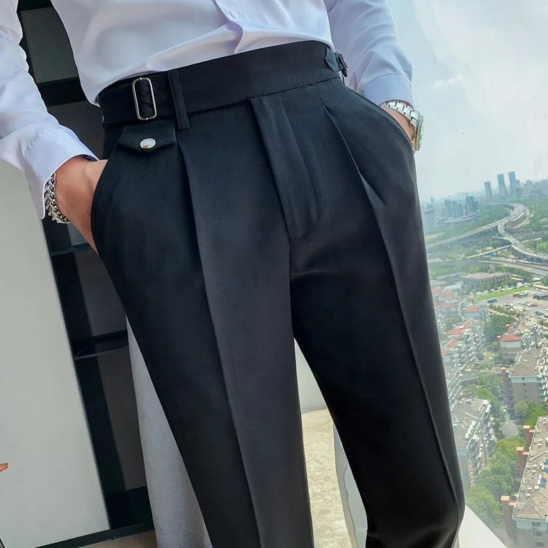 Men's Slim-Fit Solid Color Business Casual & Formal Trousers - Black Men's Slim-Fit Solid Color Business Casual & Formal Trousers - Black