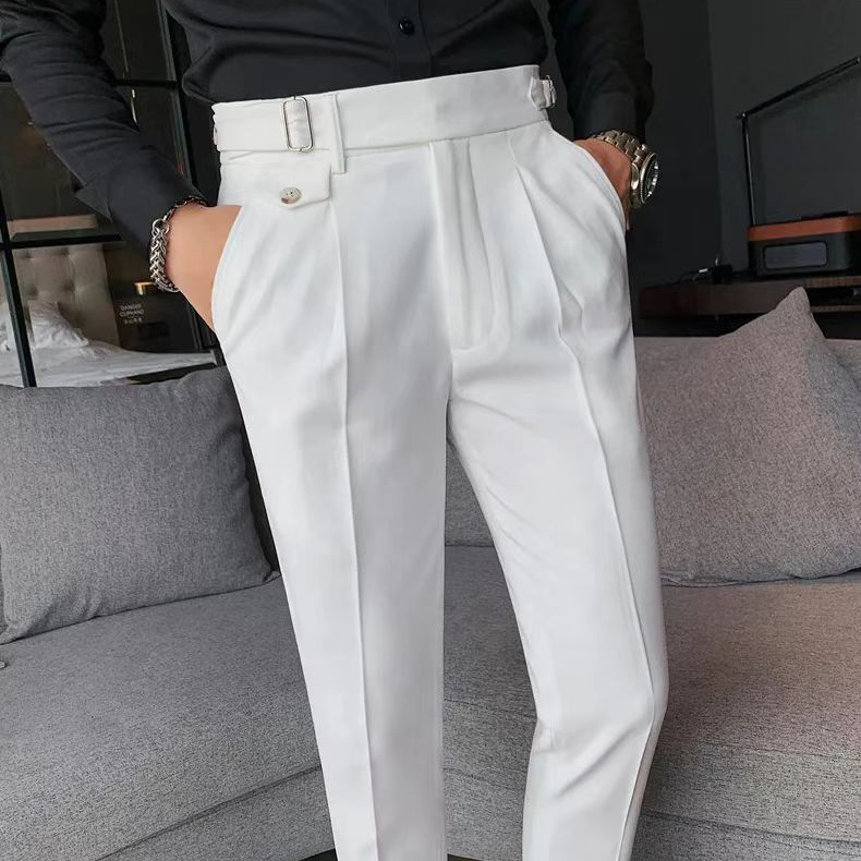 Men's Slim-Fit Solid Color Business Casual & Formal Trousers - White Men's Slim-Fit Solid Color Business Casual & Formal Trousers - White