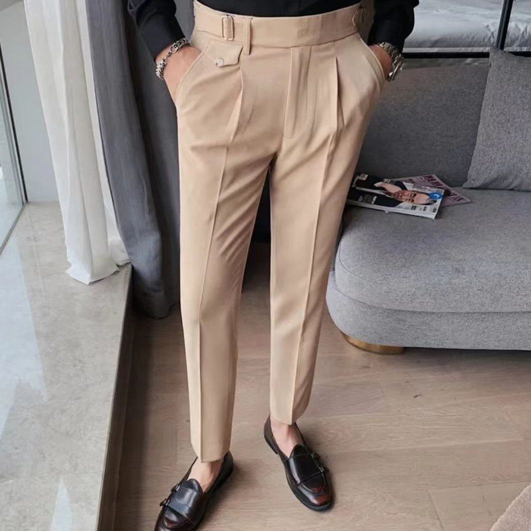 Men's Slim-Fit Solid Color Business Casual & Formal Trousers - Khaki Men's Slim-Fit Solid Color Business Casual & Formal Trousers - Khaki