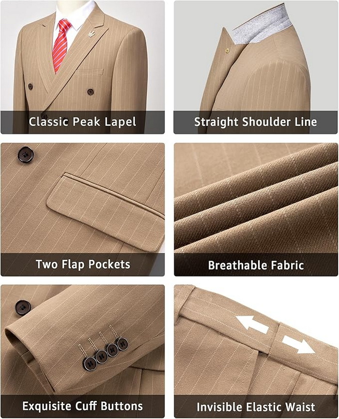 Men's Double-Breasted Pinstripe Breathable Suit (4) Men's Double-Breasted Pinstripe Breathable Suit (4)