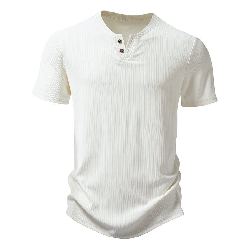 Mens Two-Button V-Neck Stylish Casual T-Shirt (2) Mens Two-Button V-Neck Stylish Casual T-Shirt (2)