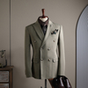 Men's Double-Breasted Checked Suit Set