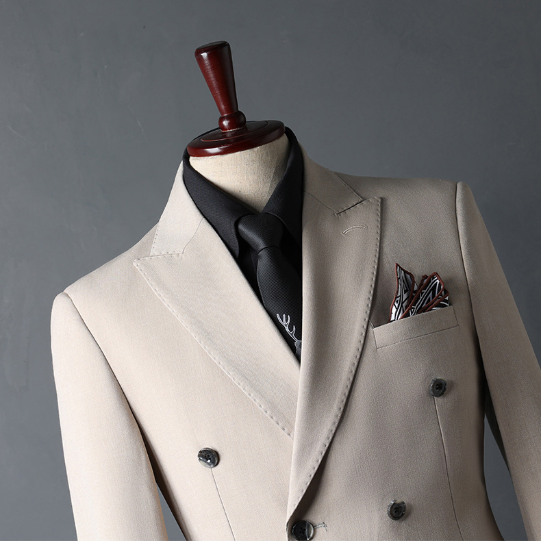 Beige Double-Breasted Suit Set (5)