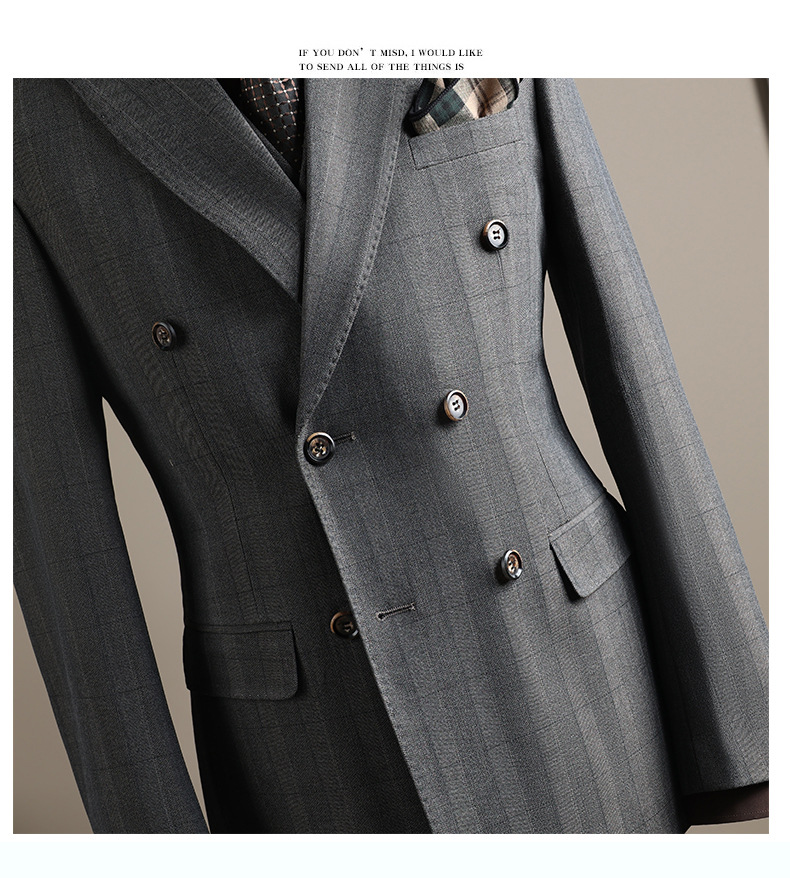 Men's Double-Breasted Checked Suit Set (9)