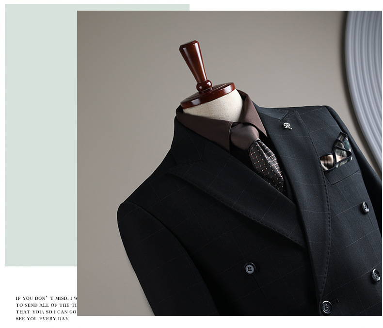 Men's Double-Breasted Checked Suit Set (7)