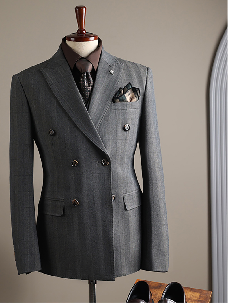 Men's Double-Breasted Checked Suit Set (12)