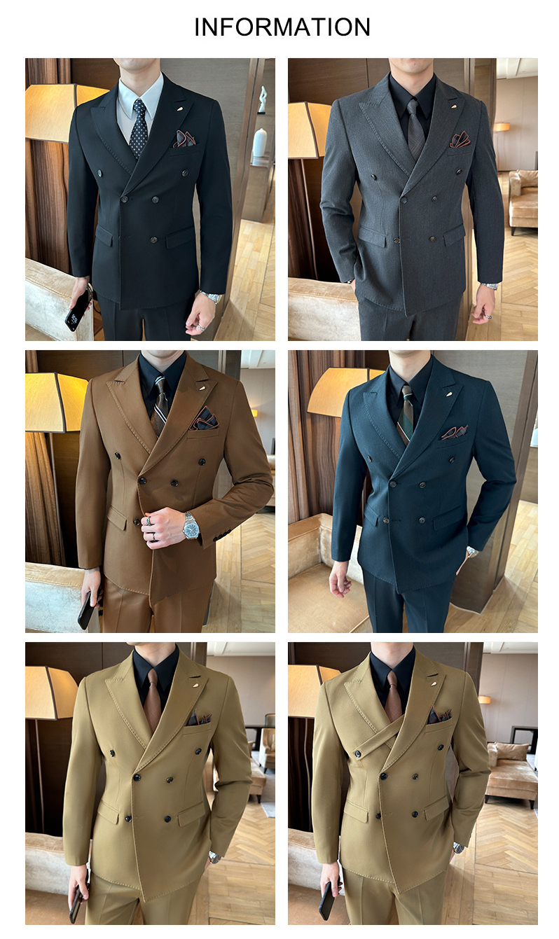 Men's Slim-Fit Double-Breasted Suit Set (4)