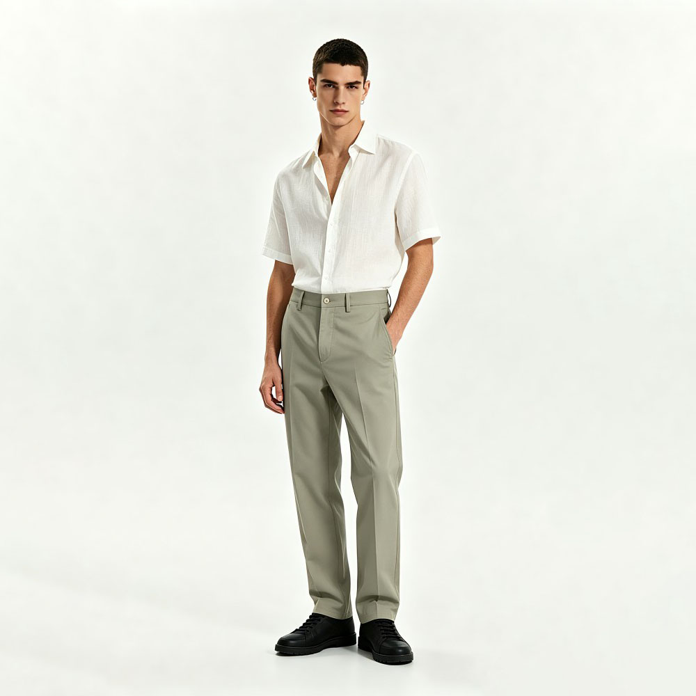 Spring Stretch Flat Front Casual Dress Pants