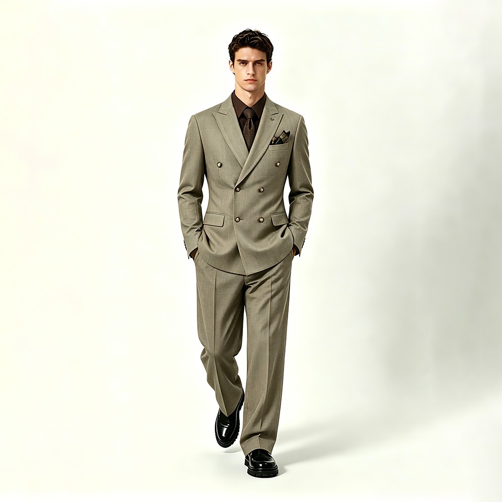 Men's Double-Breasted Checked Suit Set