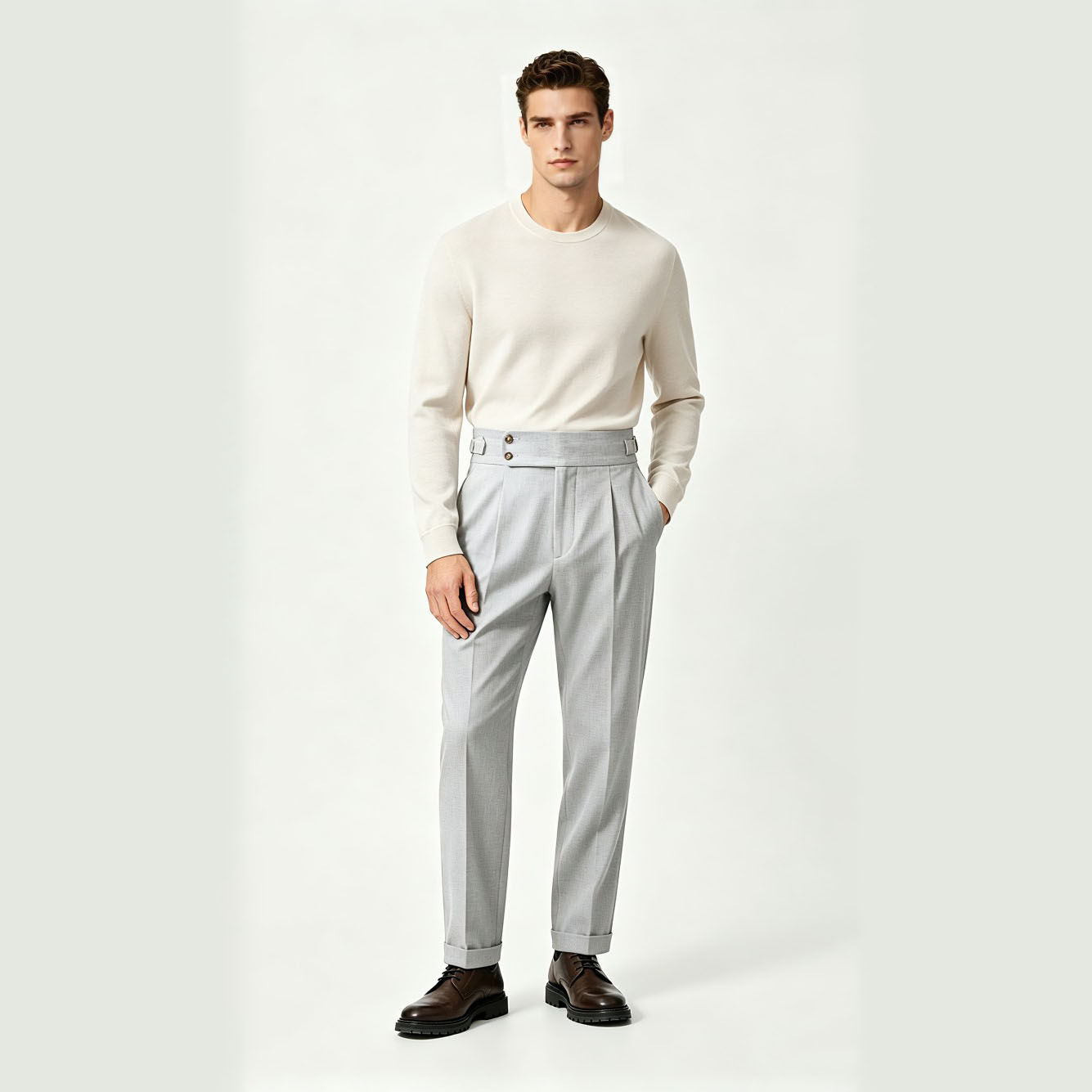 Light Gray High Waist Naples Mens Trousers