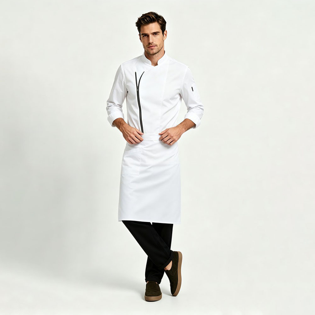 Mens White Cotton Zipper Chef Coat
