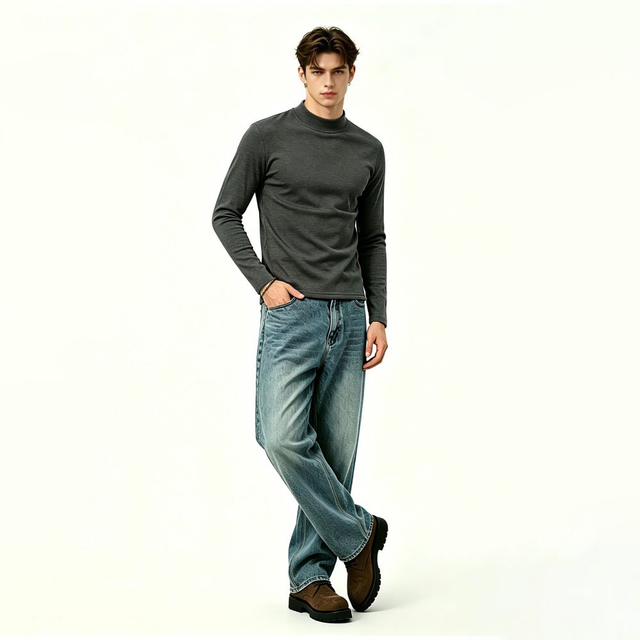 Mens Half High Neck Loose Casual Base Layer Top