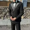 Black Slim Fit Double Breasted Suit