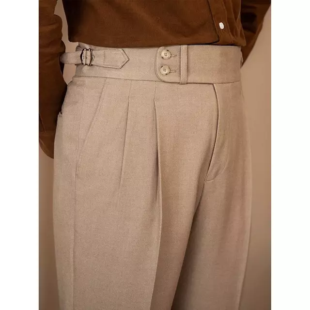 British Retro Pleated Mens Suit Trousers