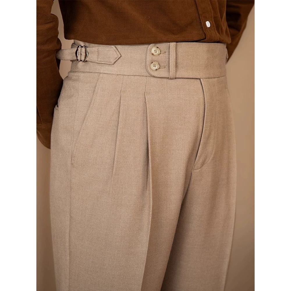 British Retro Pleated Mens Suit Trousers