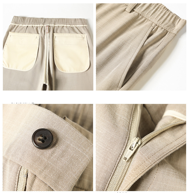 Summer Linen Semi Elastic Waist Casual Dress Pants