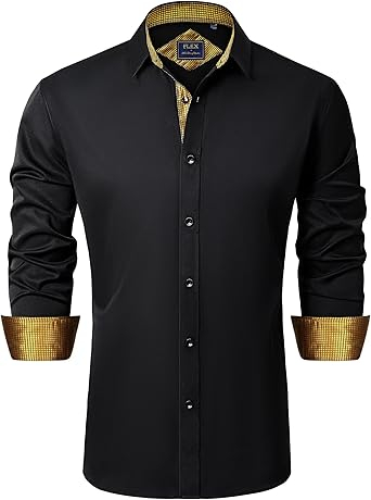 Stretch Patterned Mens Long Sleeve Shirt