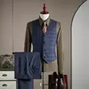 Mens Business Plaid Three Piece Suit