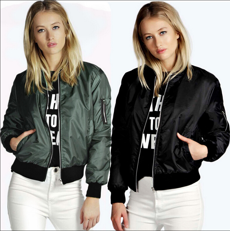 Womens Solid Zip Up Spring Autumn Jacket (3)