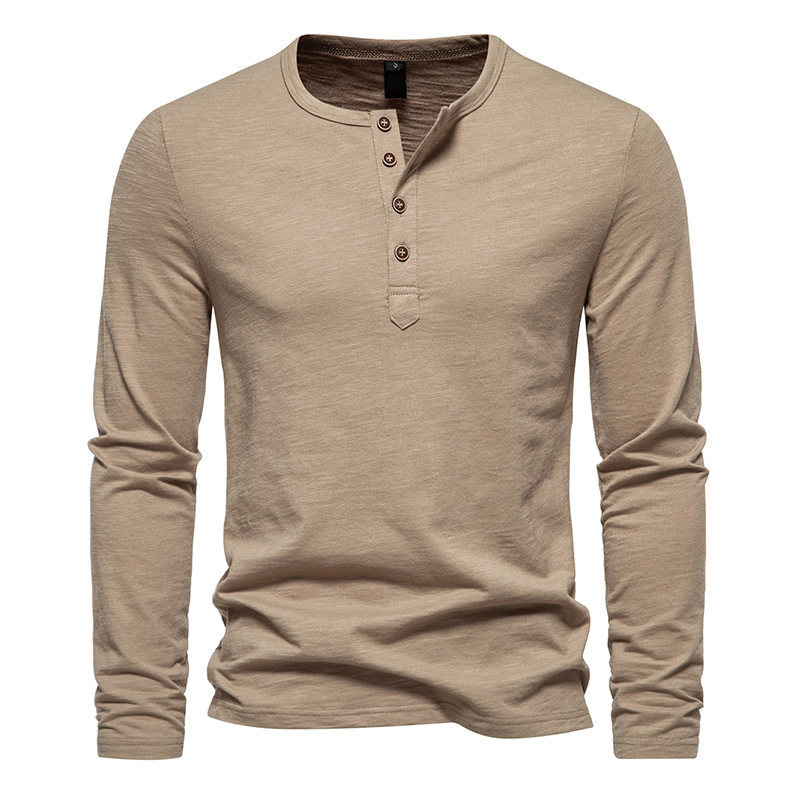 Mens Slub Cotton 4-Button Henley Long Sleeve Tee (7)
