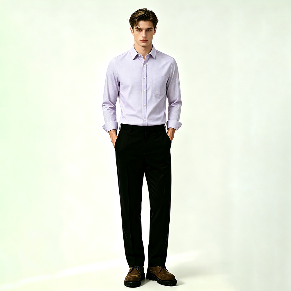 Mens Smart Casual Fine Check Striped Shirt