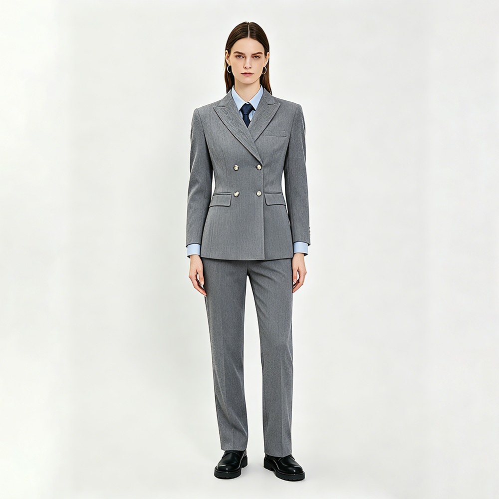 Unisex Double-Breasted Pinstripe Workwear Blazer