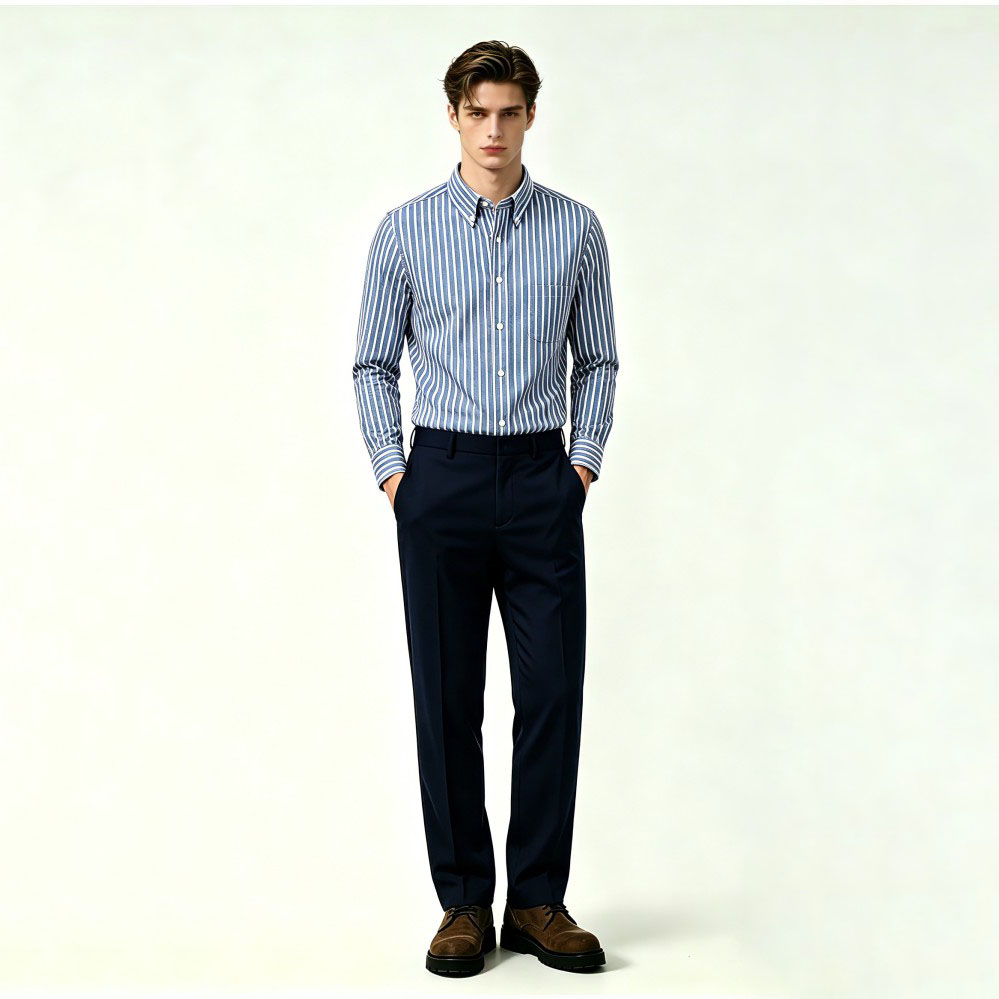 Long-Sleeve Casual Relaxed-Fit Checked Shirt