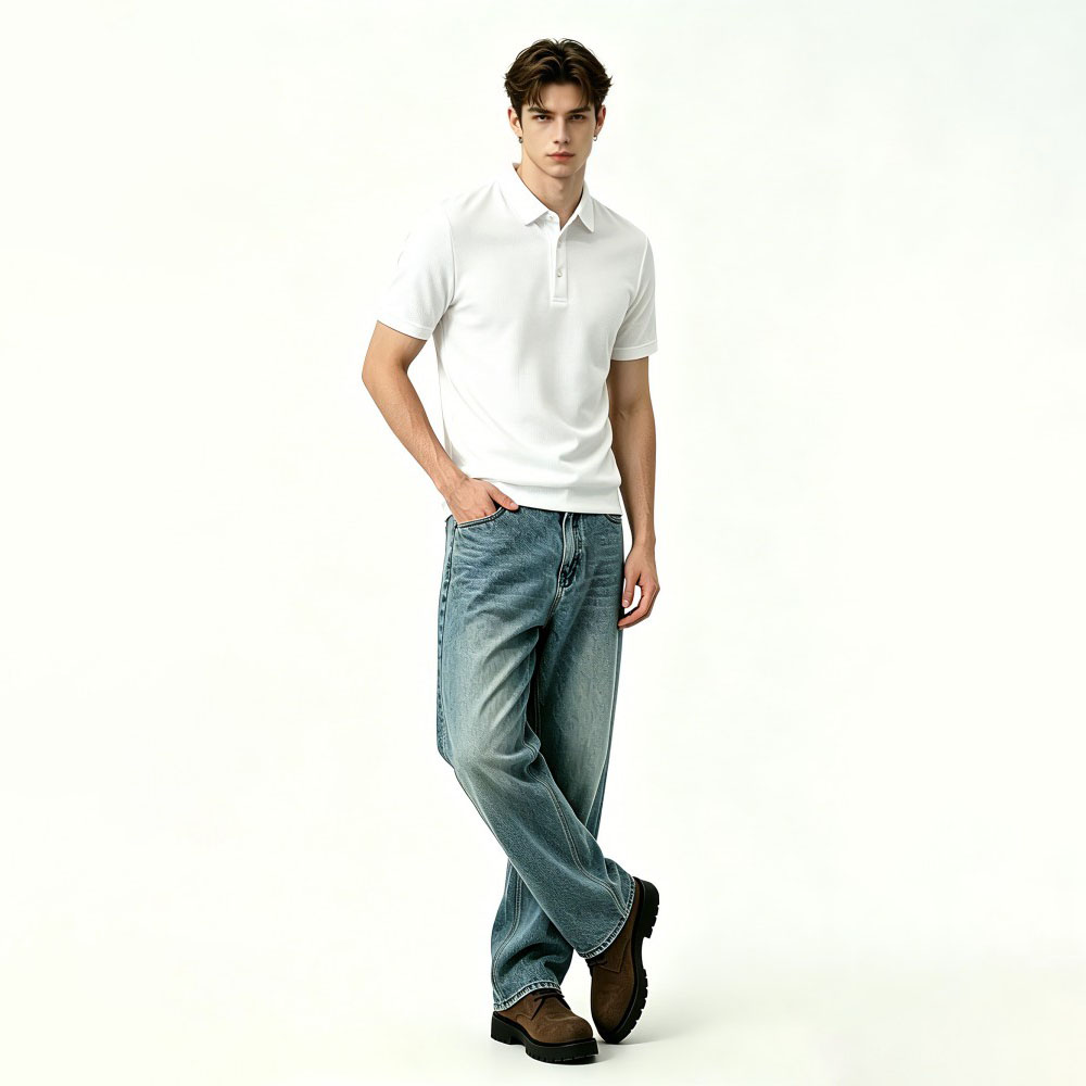 Mens Slim Solid Mercerized Business Polo Shirt
