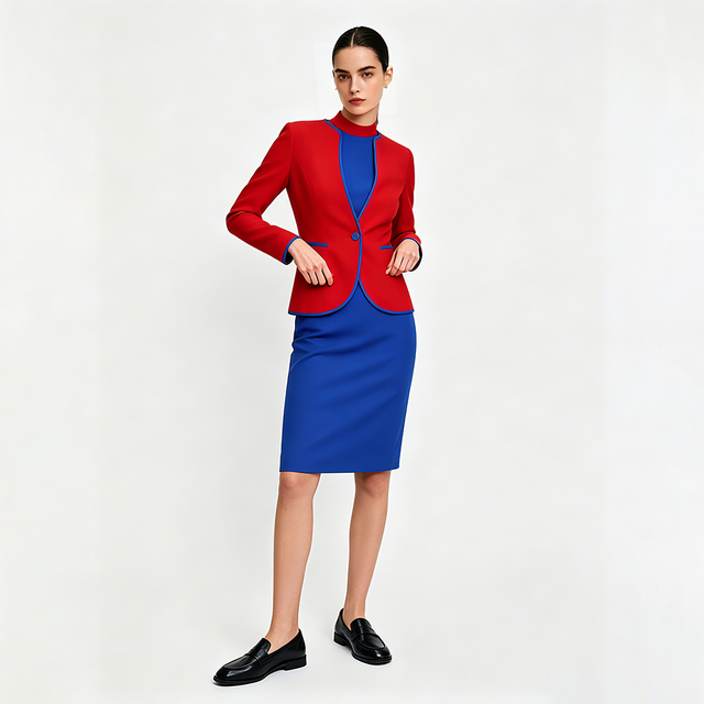 Womens Red Blue Summer Airline Dress Uniform