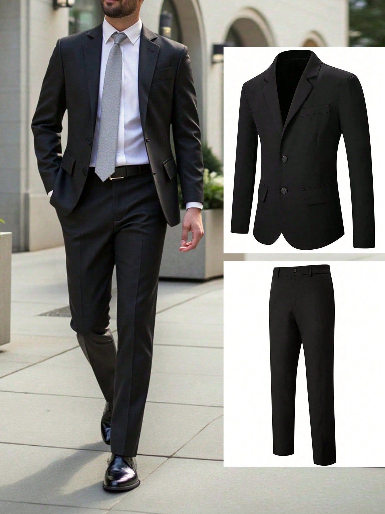 Casual Single-Breasted Black Suit Set (5)