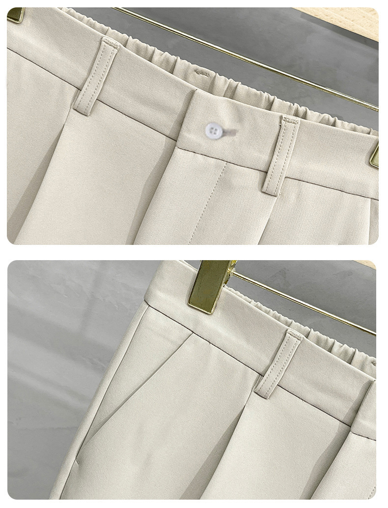 Semi Elastic Waist Pleated Casual Trousers (3)
