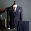 Mens Slim Fit Blue Plaid 3 Piece Wedding Suit