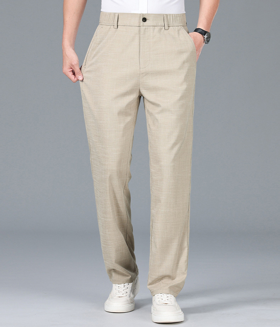 Summer Linen Semi Elastic Waist Casual Dress Pants