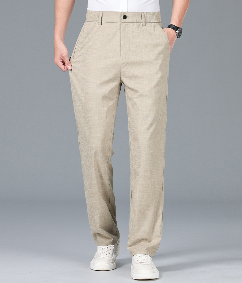 Summer Linen Semi Elastic Waist Casual Dress Pants