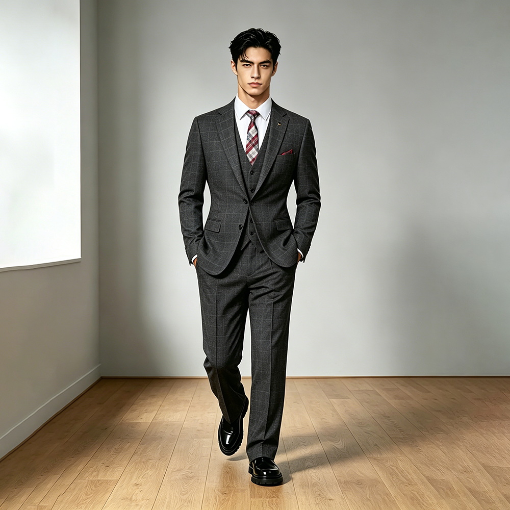 Mens Plaid Three Piece Suit