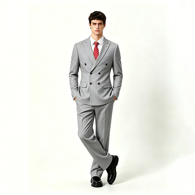 Men's Double-Breasted Pinstripe Breathable Suit
