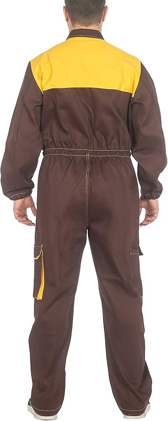 Mens Brown Yellow Multi Pocket Work Coveralls (3)