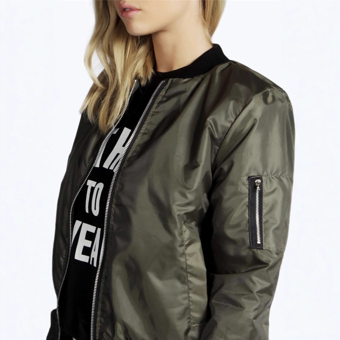 Womens Solid Zip Up Spring Autumn Jacket (2)