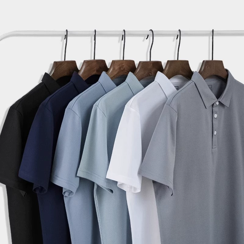 Mens Slim Solid Mercerized Business Polo Shirt