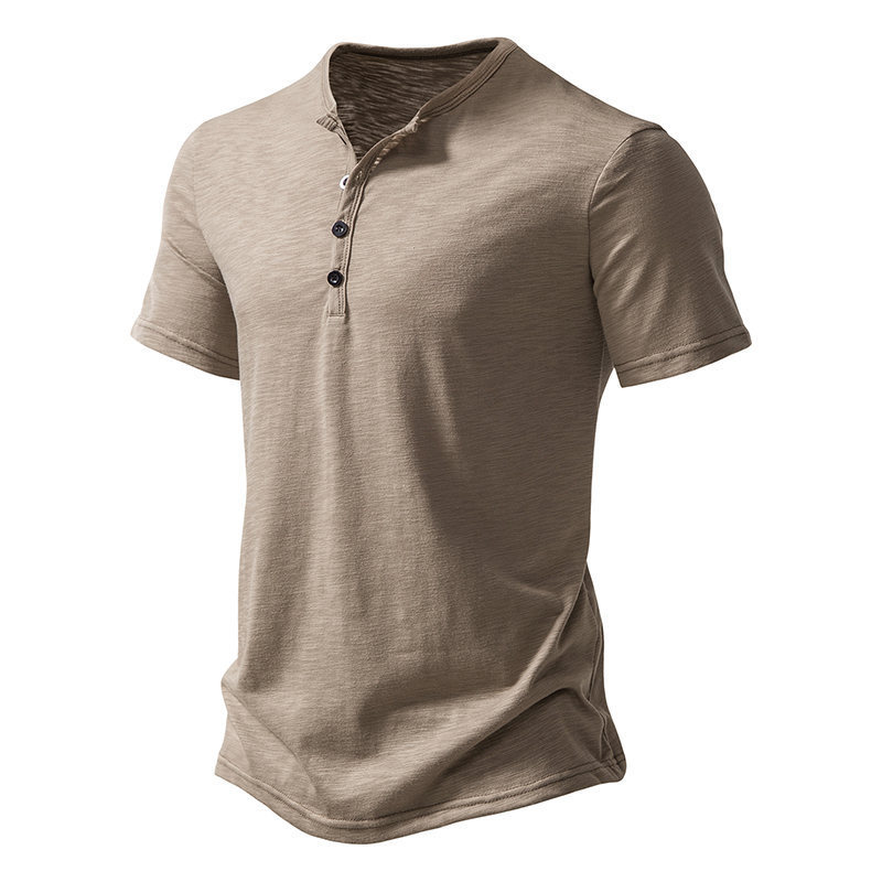 Mens Slub Cotton Henley Neck Polo Shirt (1)