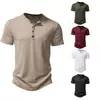 Mens Slub Cotton Henley Neck Polo Shirt