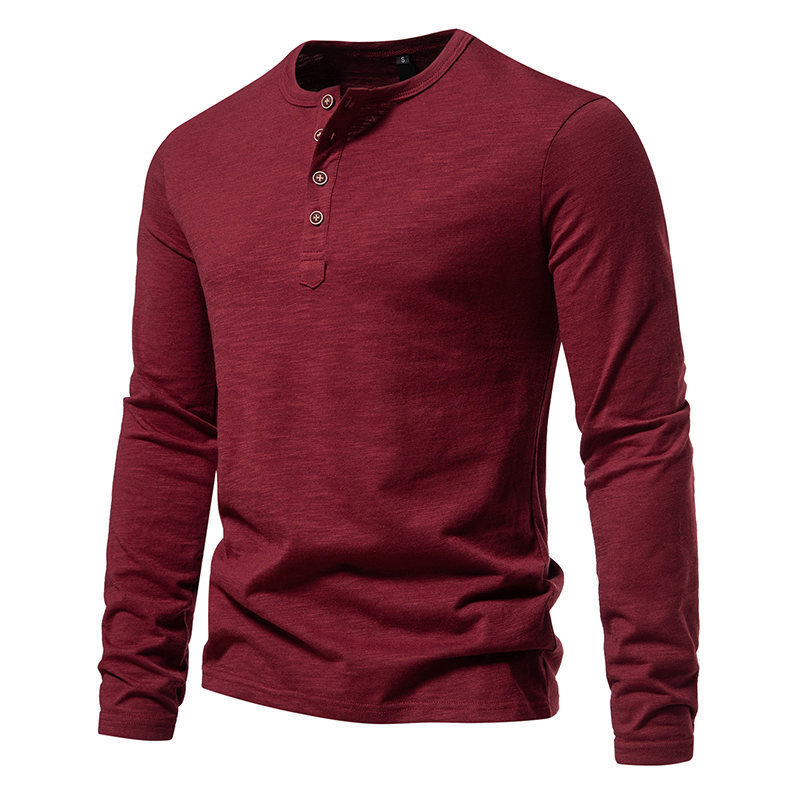 Mens Slub Cotton 4-Button Henley Long Sleeve Tee (1)