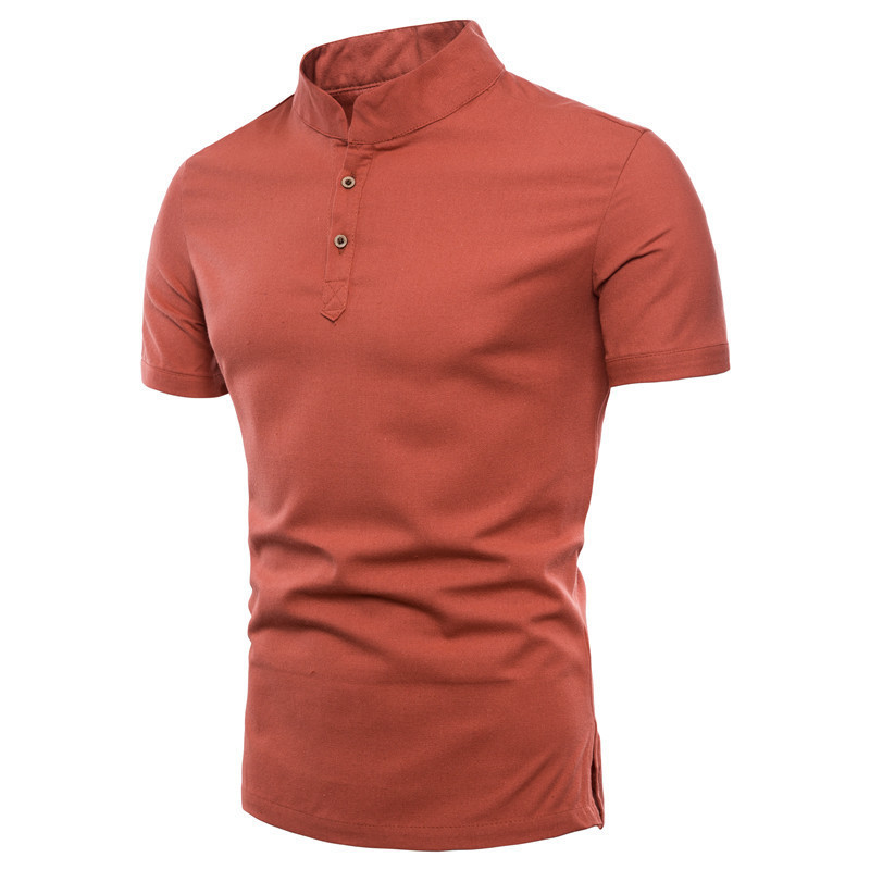 Mens Cotton Linen Stand Collar Slim Summer Shirt (4)