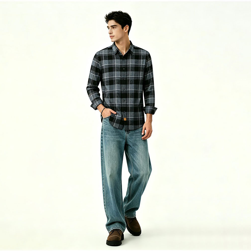 100% Cotton Plaid Long Sleeve Casual Shirt
